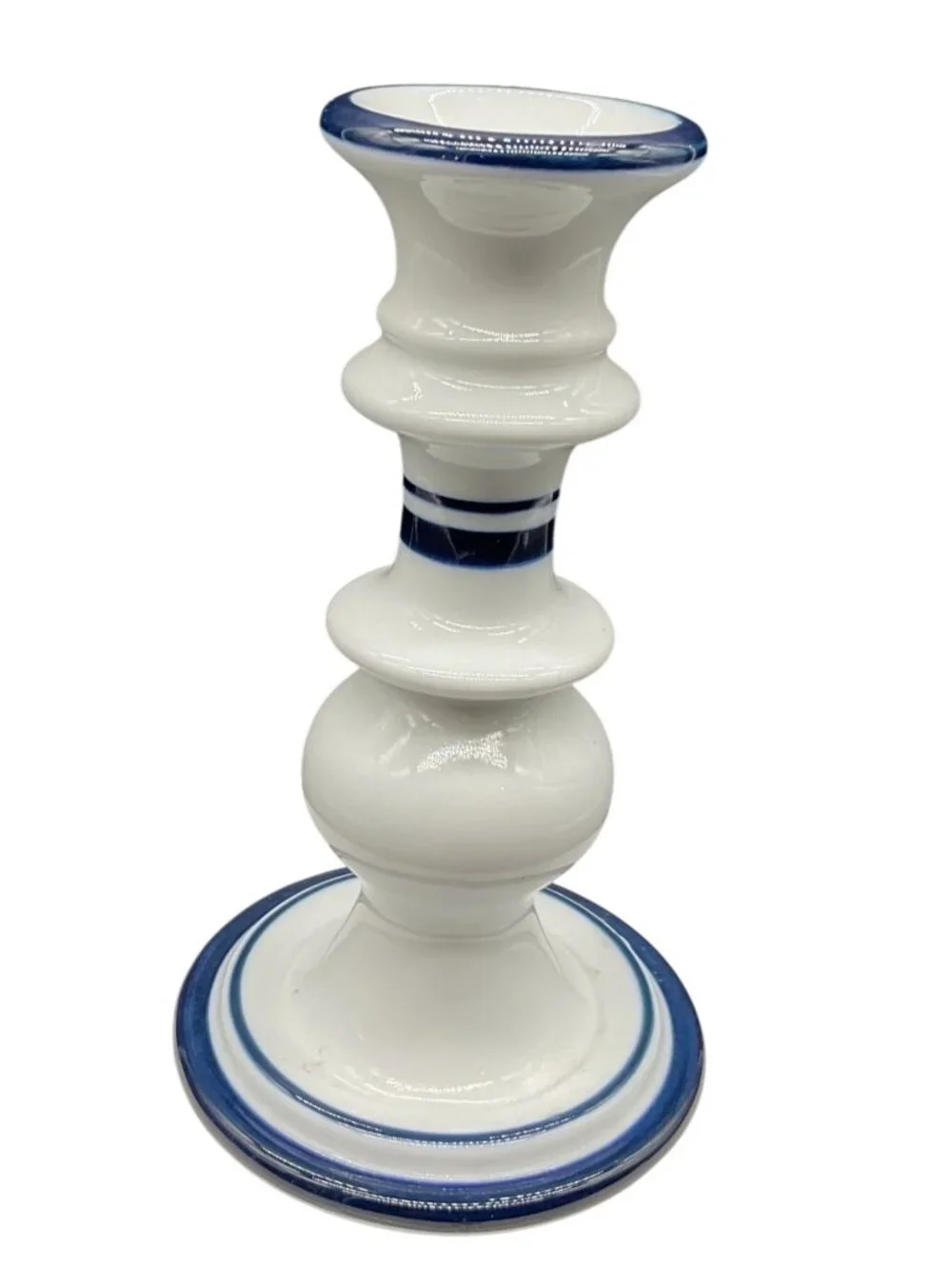 Dansk Bistro Blue Bordered Ceramic Candle Holder 6.5